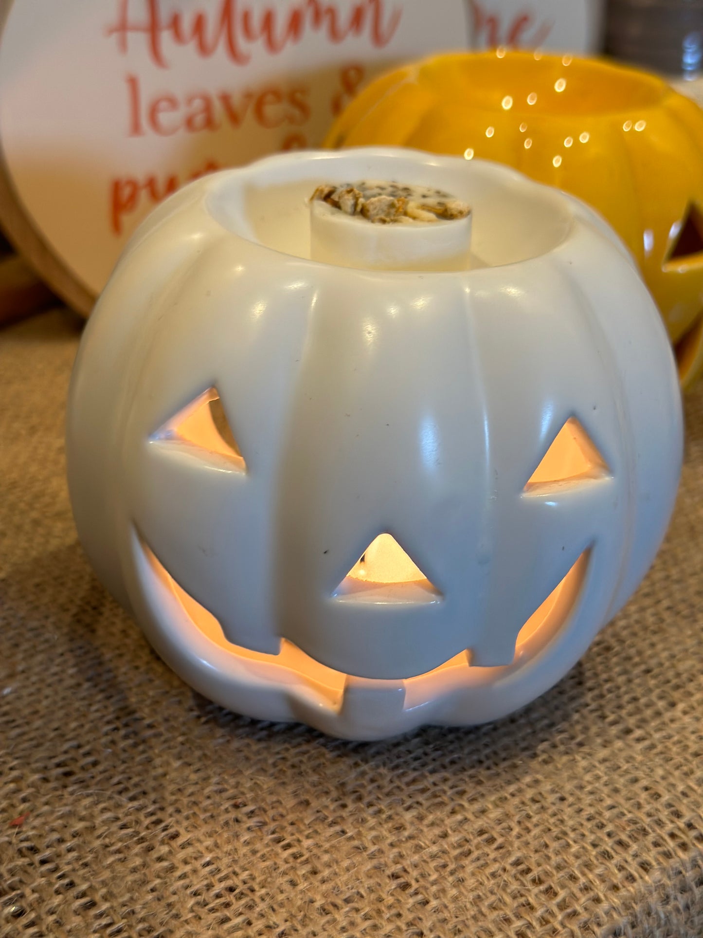 Ceramic Pumpkin Face Melt Burners • Choice of Orange or White