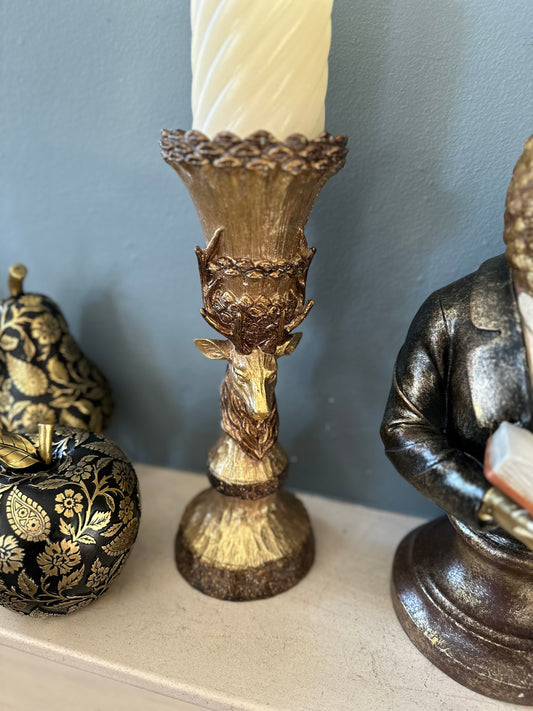 Stunning Gold Rustic Stag Candle Stick