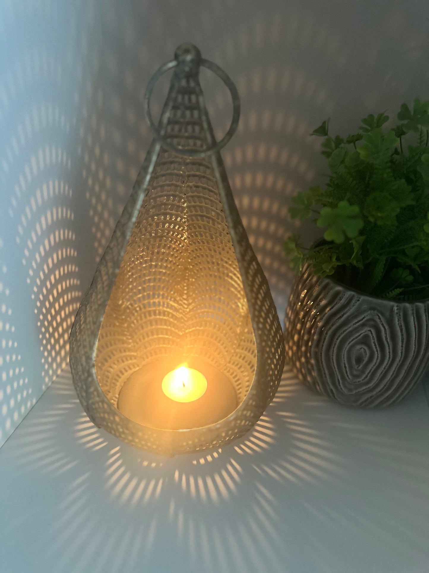 Gold Cut Out Teardrop shaped Lantern ~ Tealight or Candle
