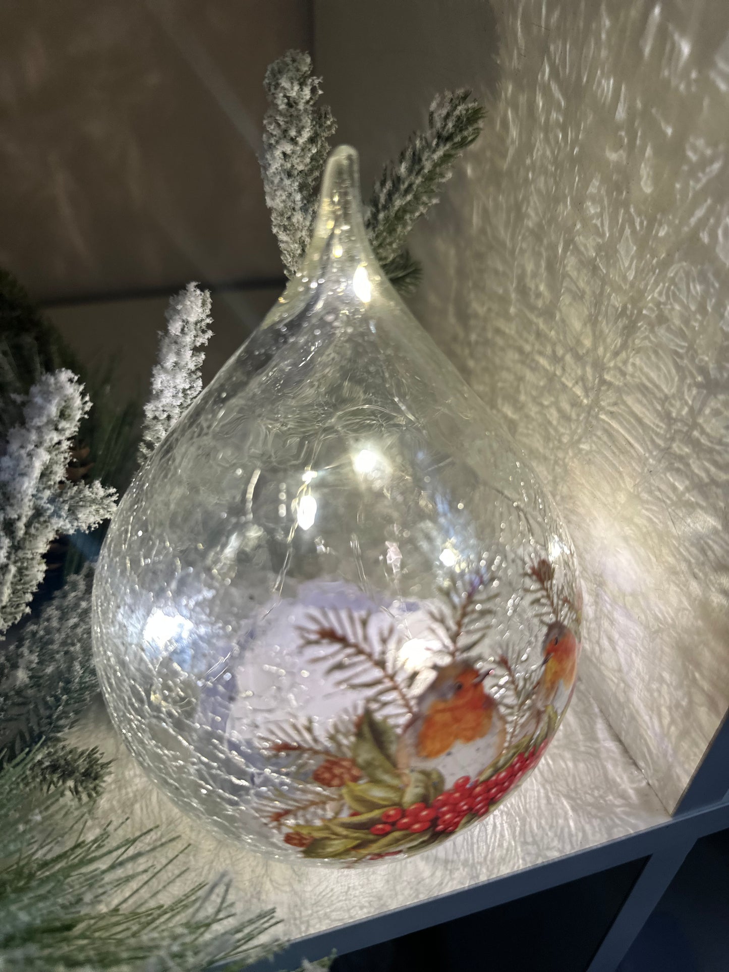 Robin Glass Tear Drop Shaped LED Decoration