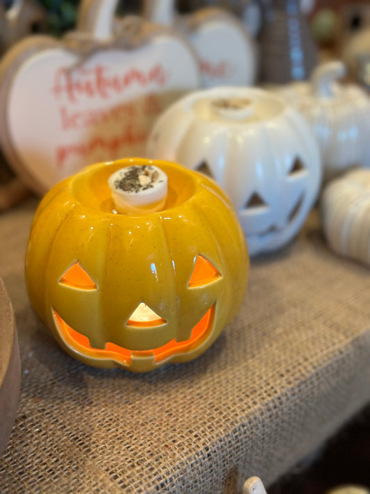 Ceramic Pumpkin Face Melt Burners • Choice of Orange or White