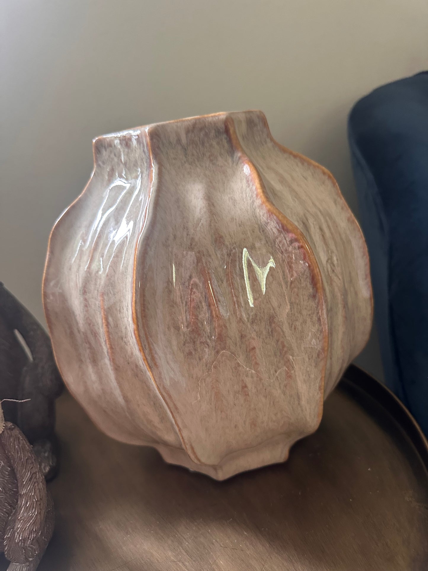 Glazed Seed Pod Style Chunky Statement Squat Vase