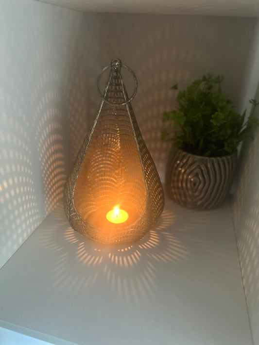 Gold Cut Out Teardrop shaped Lantern ~ Tealight or Candle