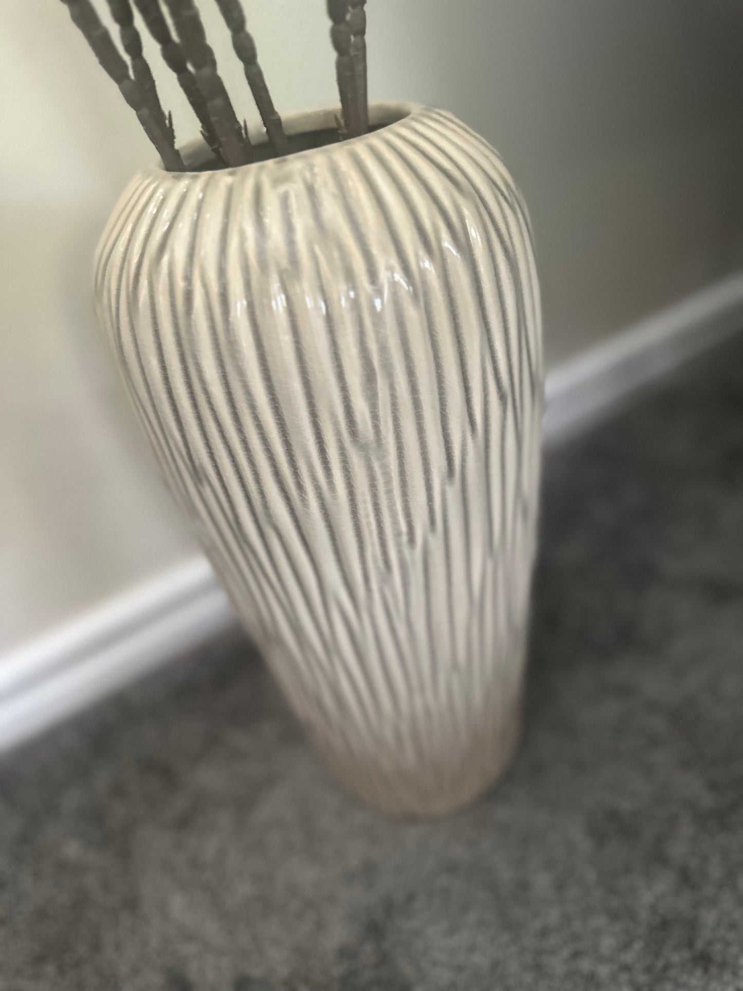 Natural Tall Ribbed Decorative Vase