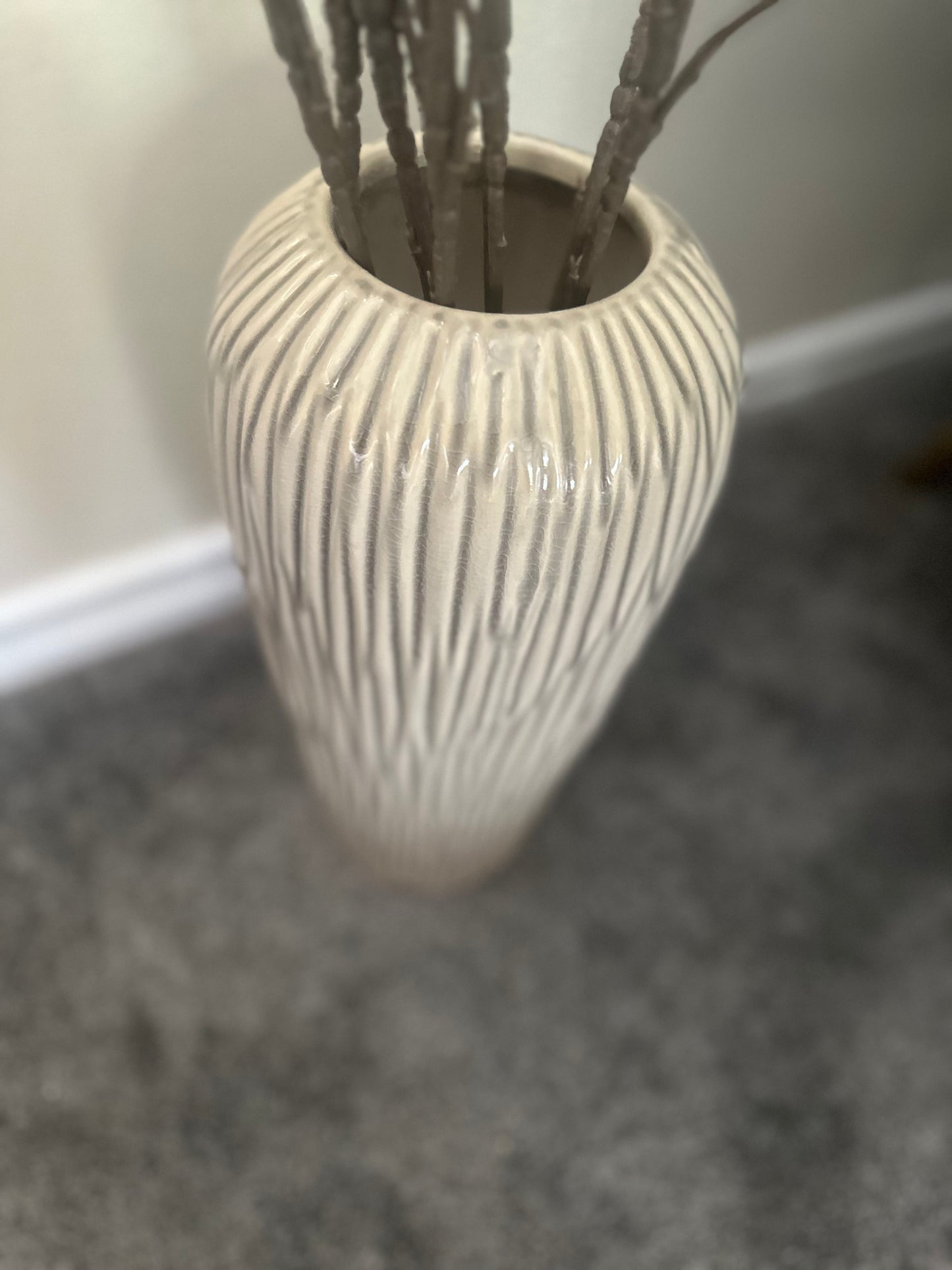 Natural Tall Ribbed Decorative Vase