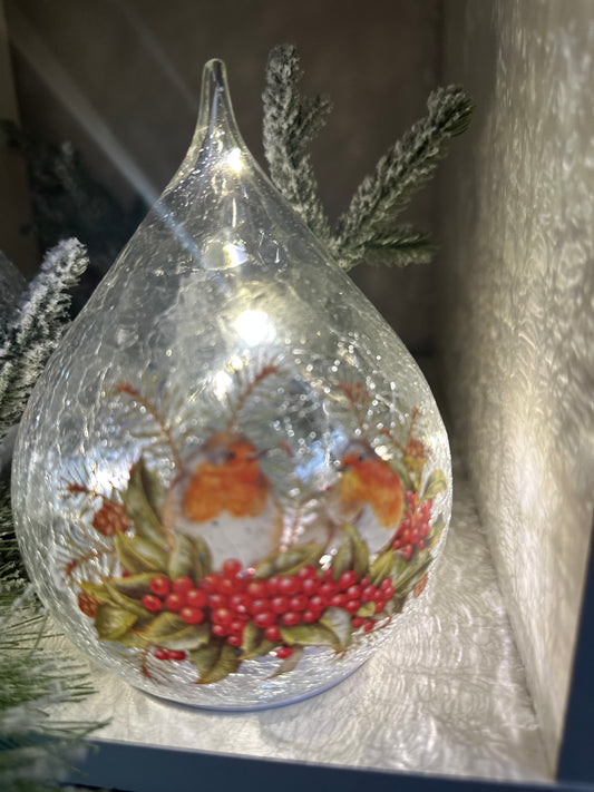 Robin Glass Tear Drop Shaped LED Decoration