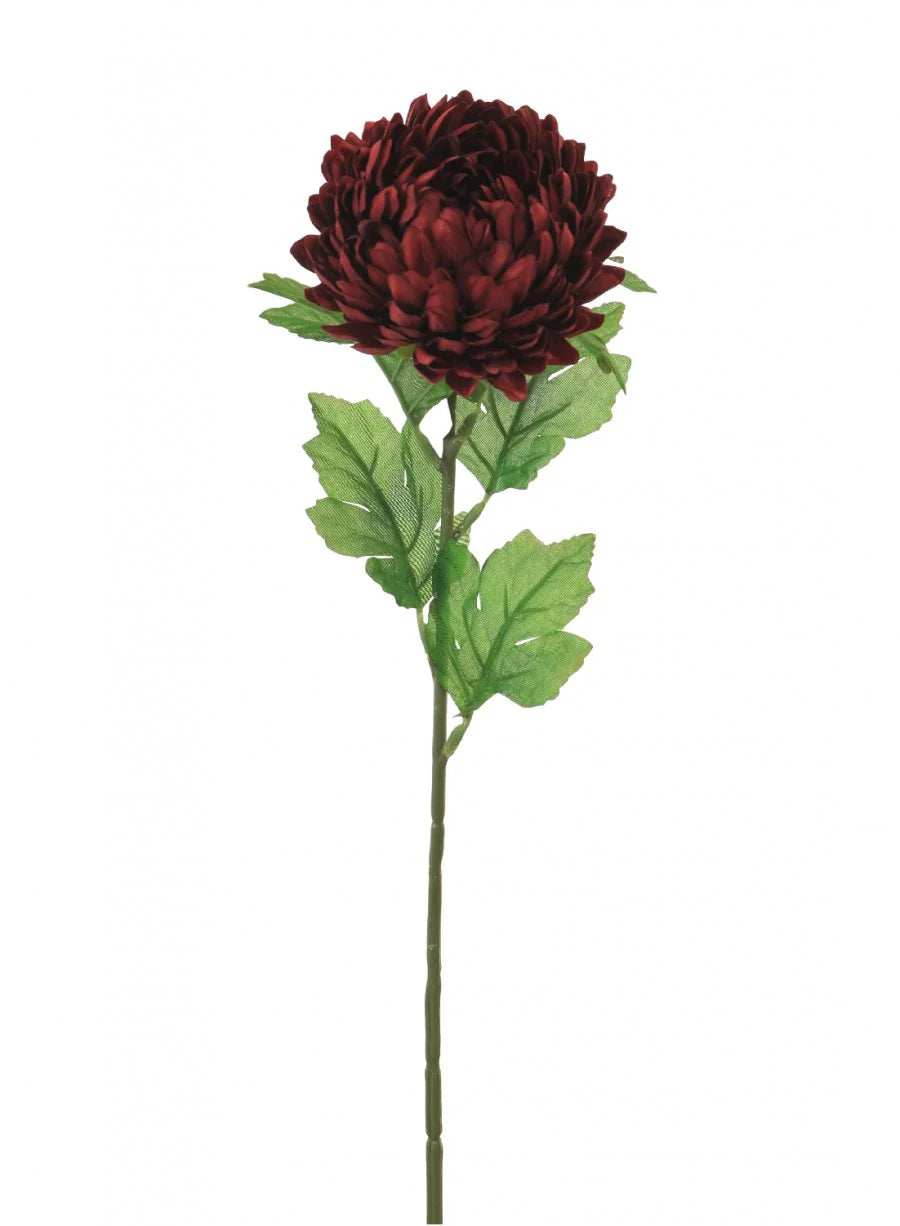 Faux Chrysanthemum Single Stem ~ Deep Red