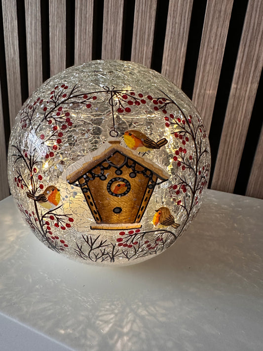 Robin Led Crackle Ball 14cm