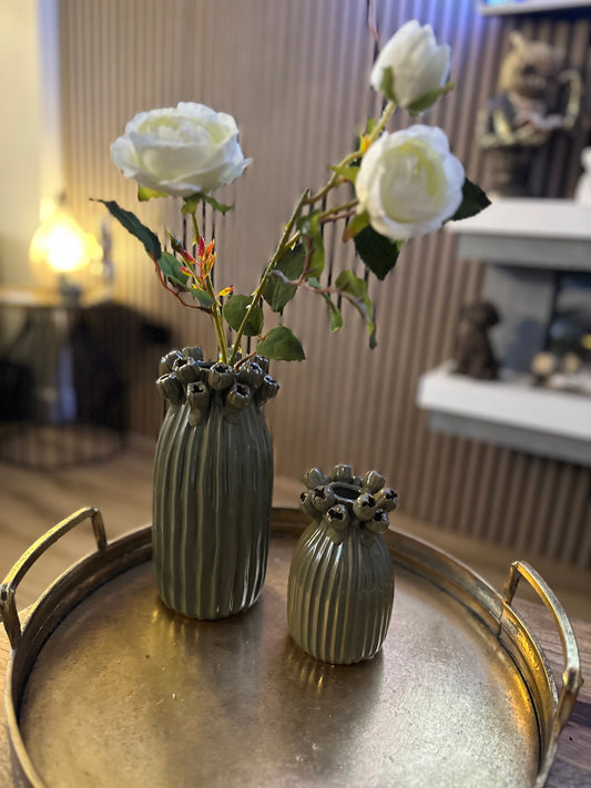 Porcelain Vase 22.6cm - Green Seed Head Applique
