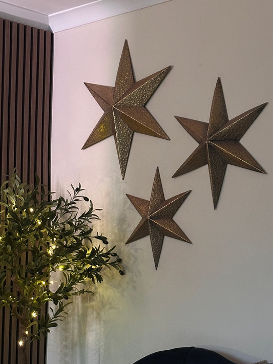 Set is Three Gold Metal Decorative Stars