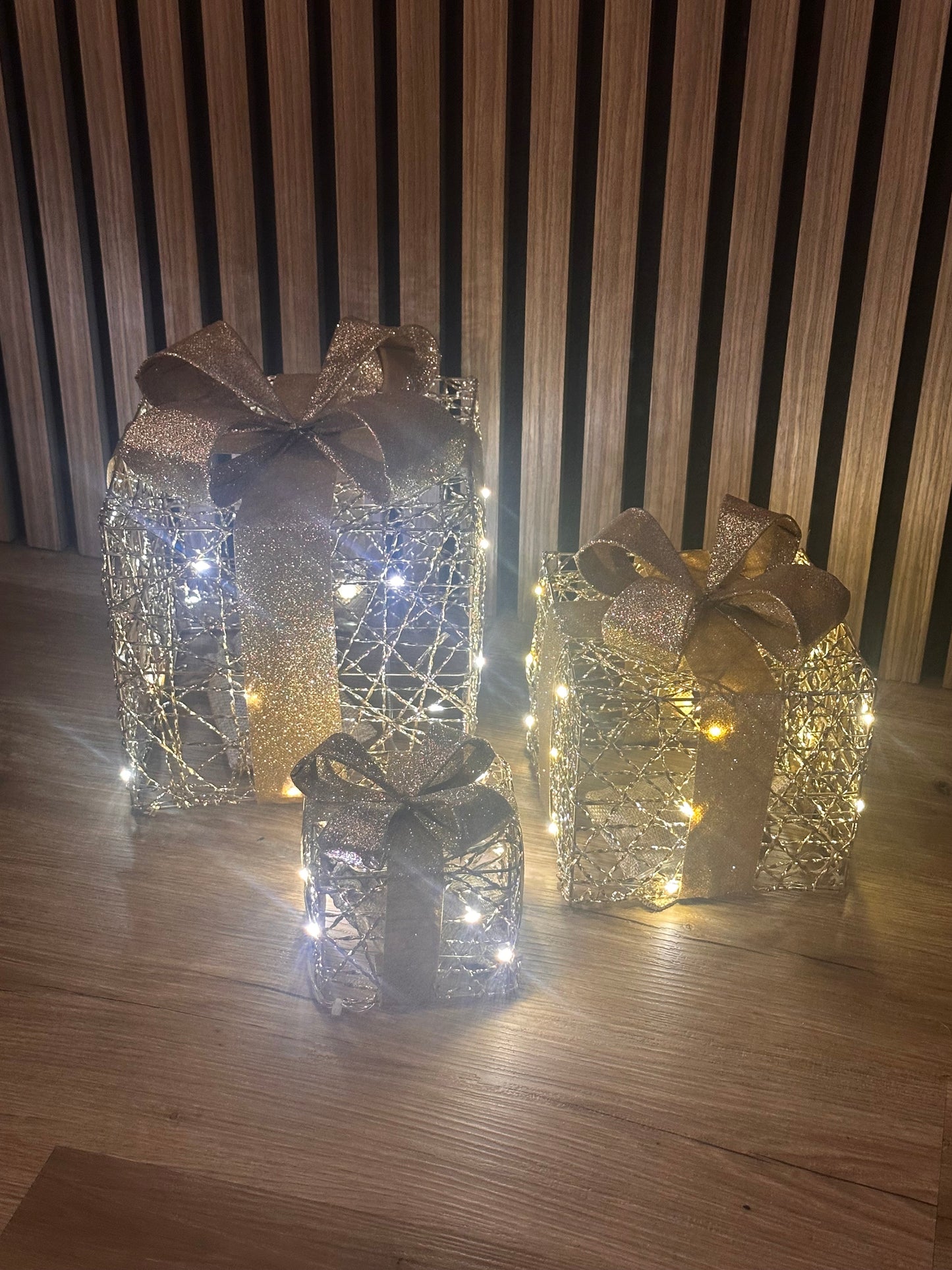 Gold Weave Light Up Set of 3 Boxes