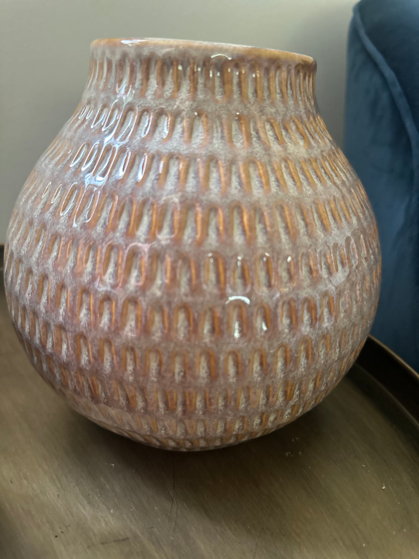 Ceramic Textured Bulbous Style Vase with Unique Brown Patterned Design