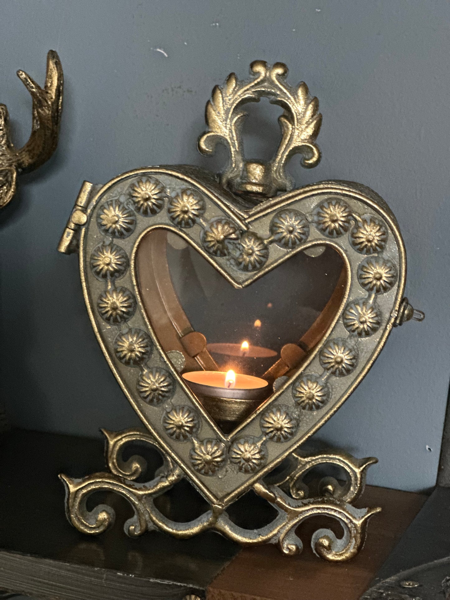 Gold Rustic Metal Heart Candle Holder