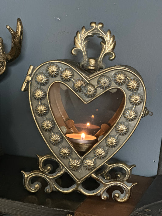 Gold Rustic Metal Heart Candle Holder