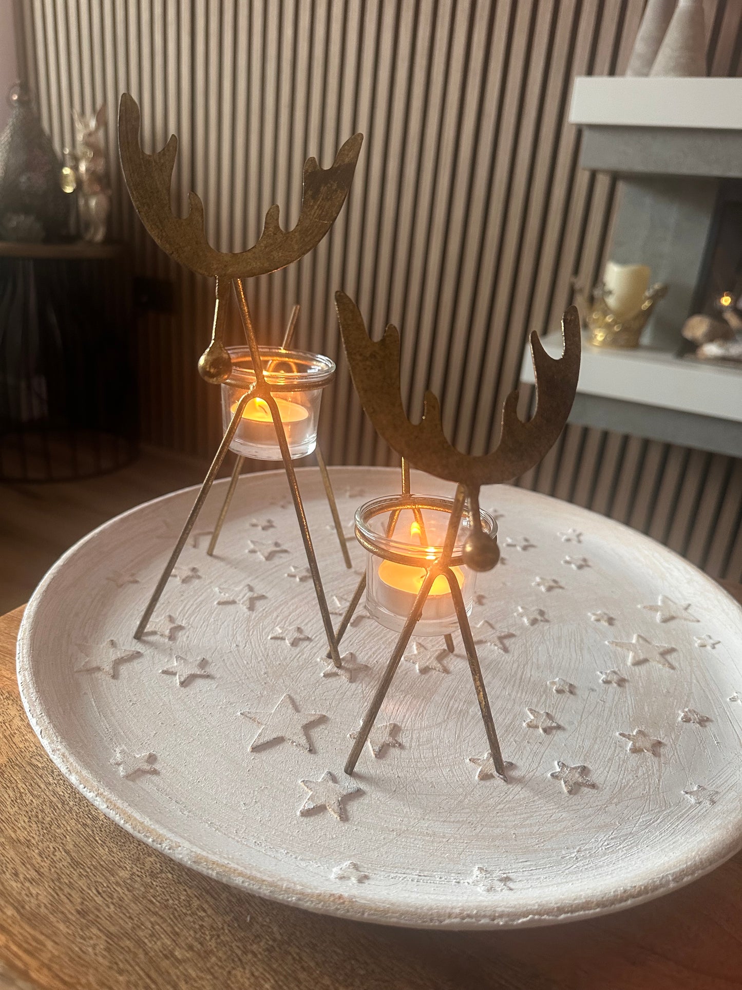 Gold Metal Reindeer Tealight Holders Choice of two sizes