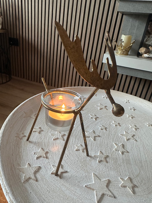 Gold Metal Reindeer Tealight Holders Choice of two sizes