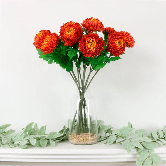 Faux Chrysanthemum Single Stem ~ Orange