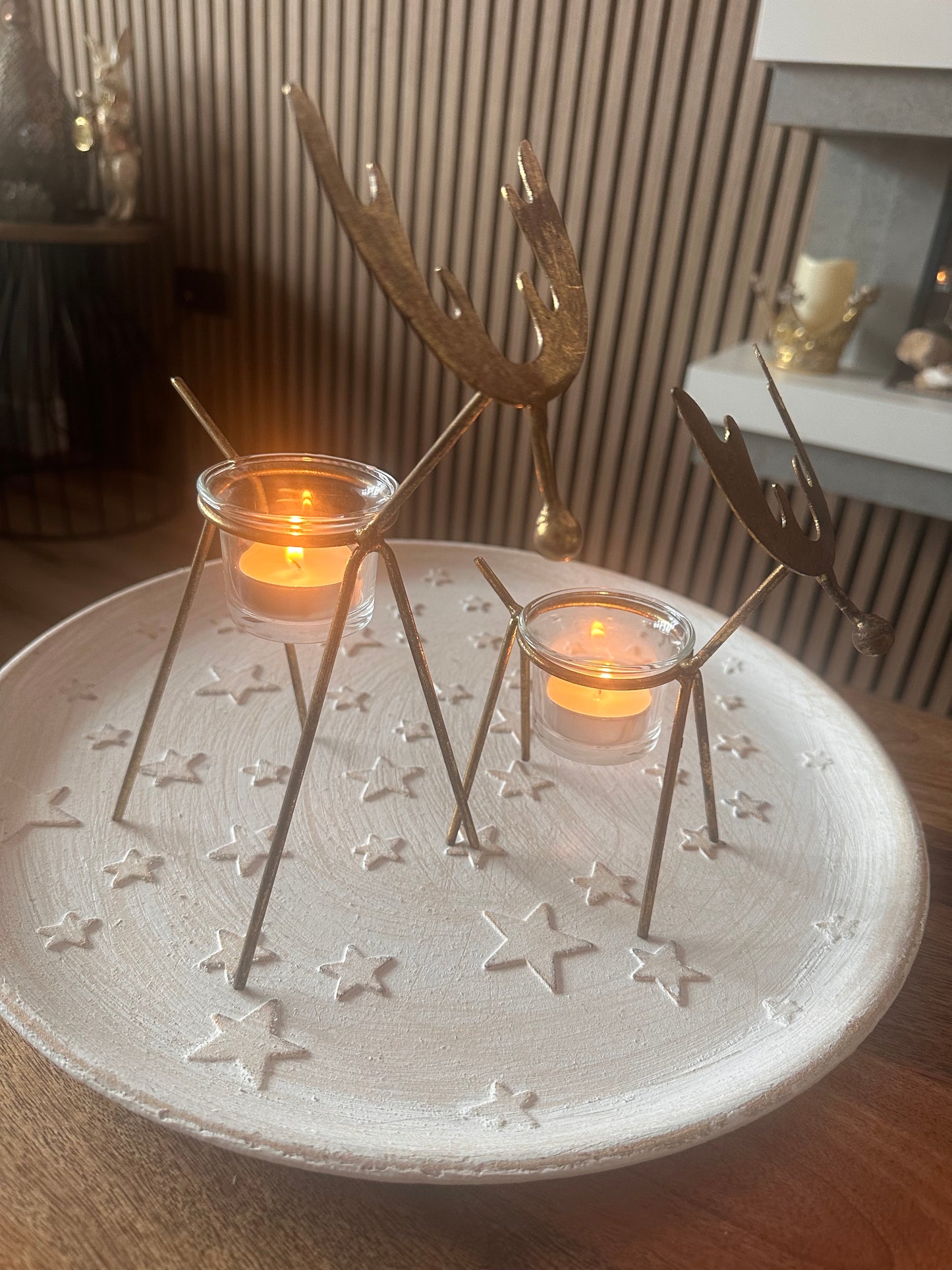 Gold Metal Reindeer Tealight Holders Choice of two sizes