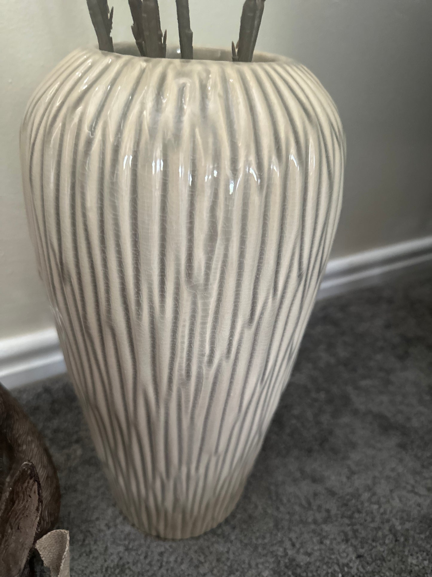 Natural Tall Ribbed Decorative Vase