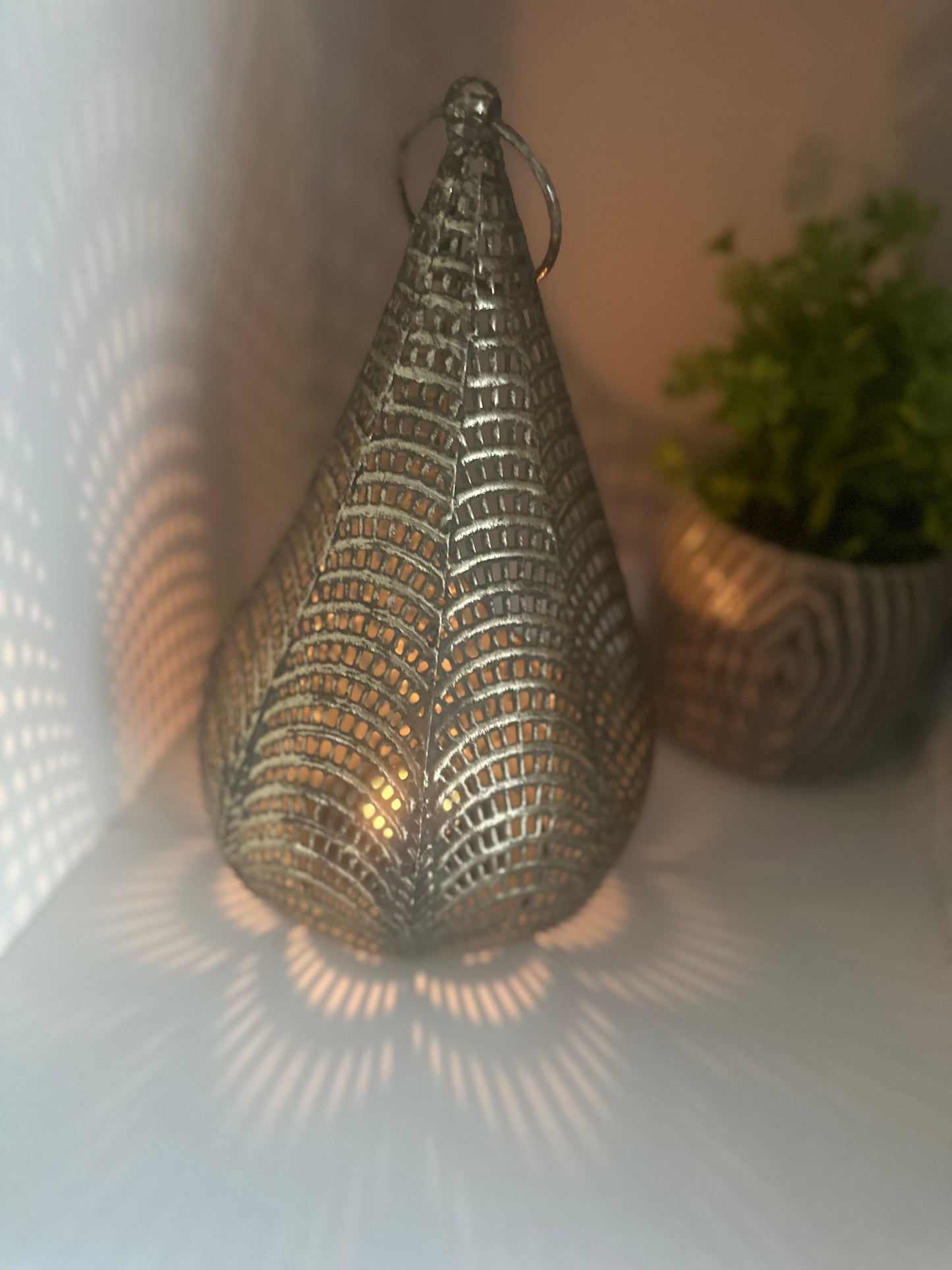 Gold Cut Out Teardrop shaped Lantern ~ Tealight or Candle