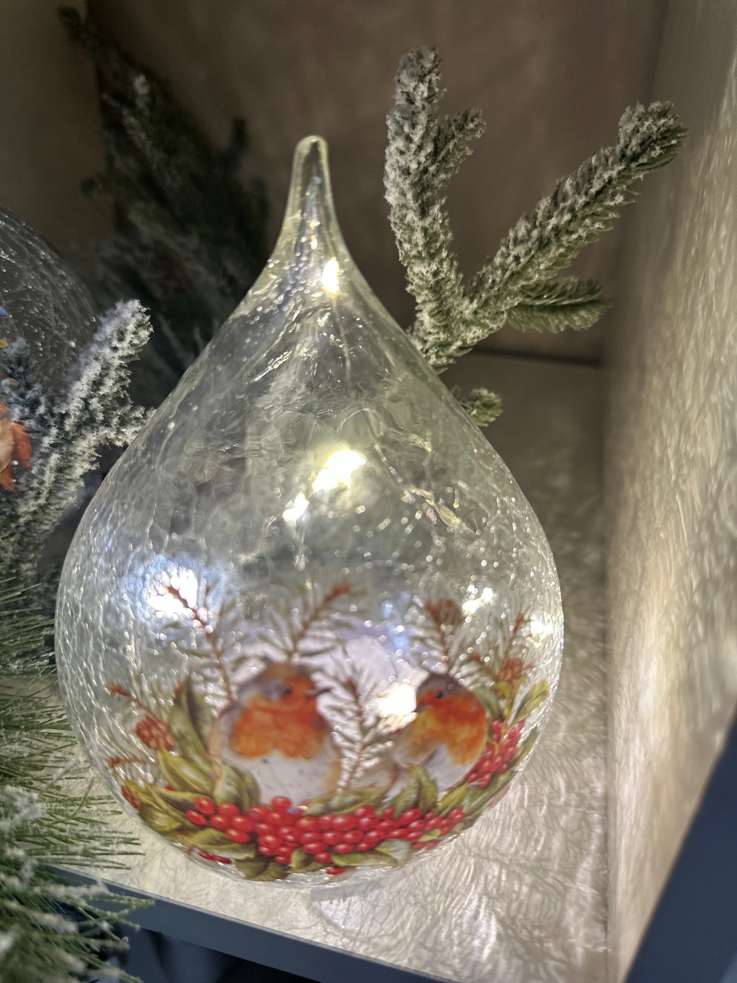 Robin Glass Tear Drop Shaped LED Decoration