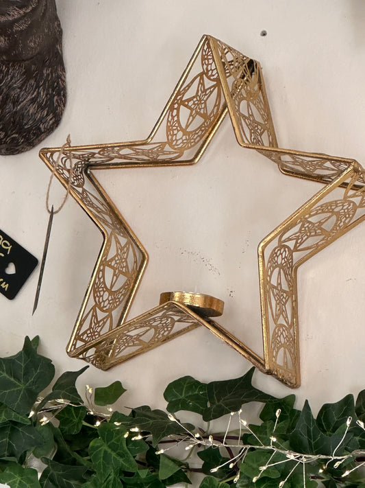 Gold Metal Star Decorative Tealight Holder