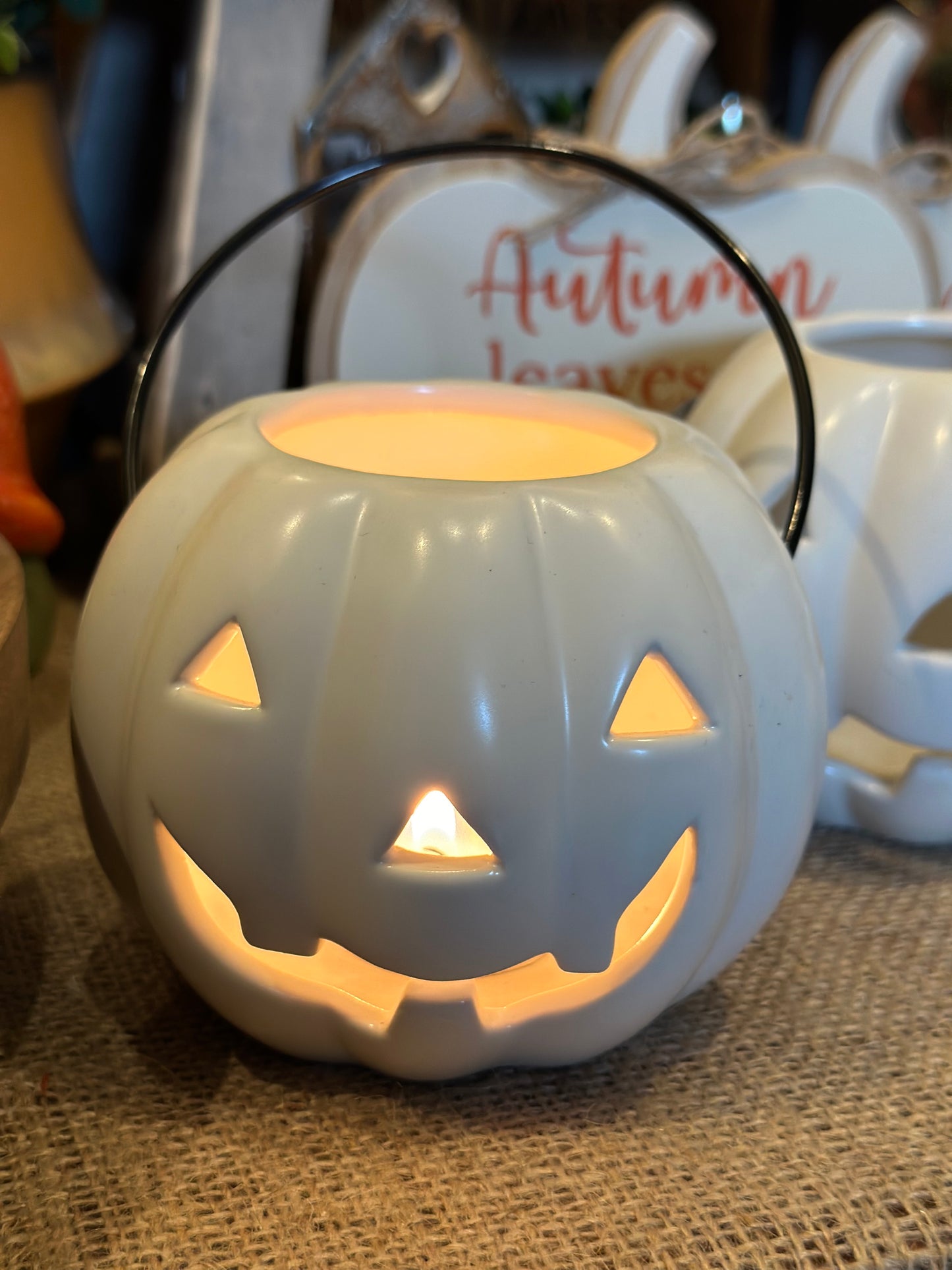 White Ceramic Pumpkin Tealight Holder