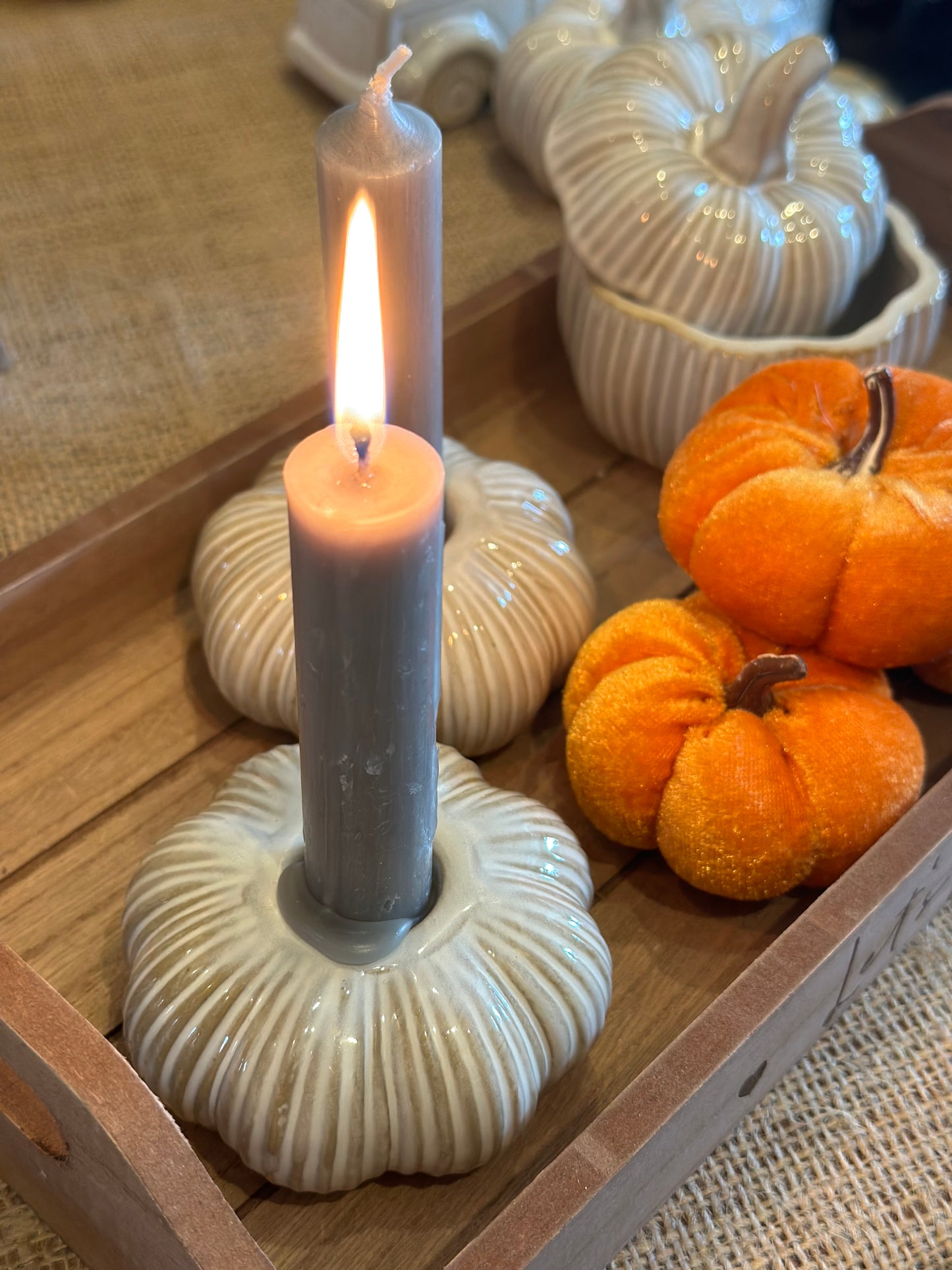 Natural Ribbed Pumpkin Candle Holder