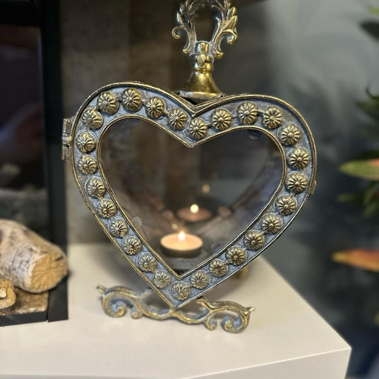 Gold Metal Large Heart Tealight Holder