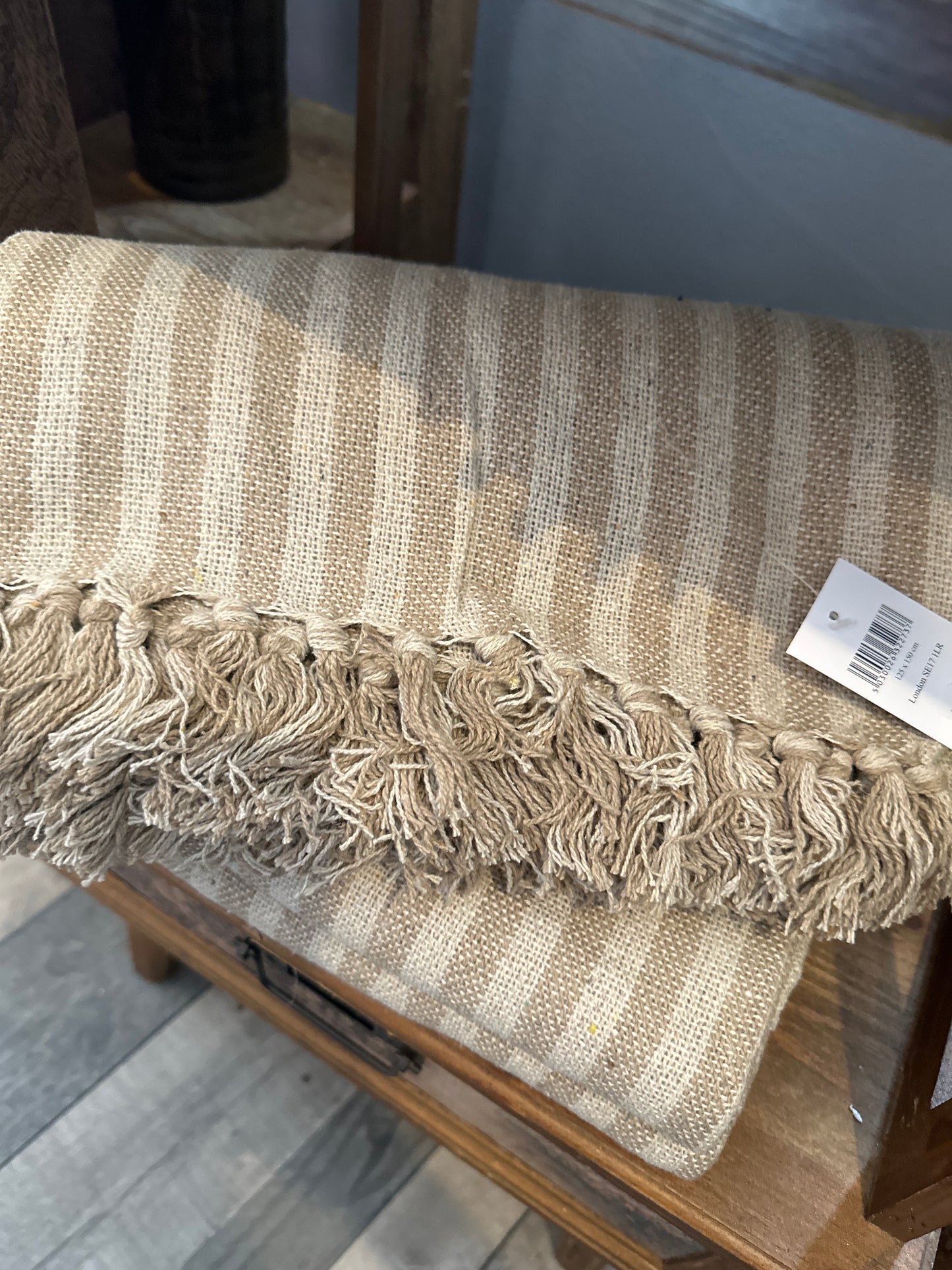 Taupe Cotton Stripe Throw