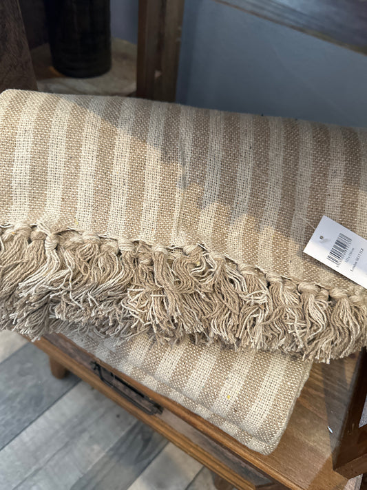 Taupe Cotton Stripe Throw