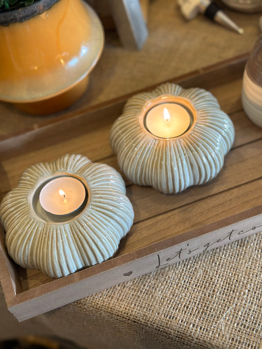 Natural Ribbed Pumpkin Tealight Holder