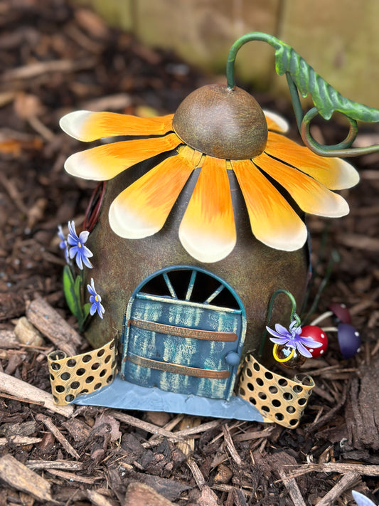 Sunflower Metal Fairy House