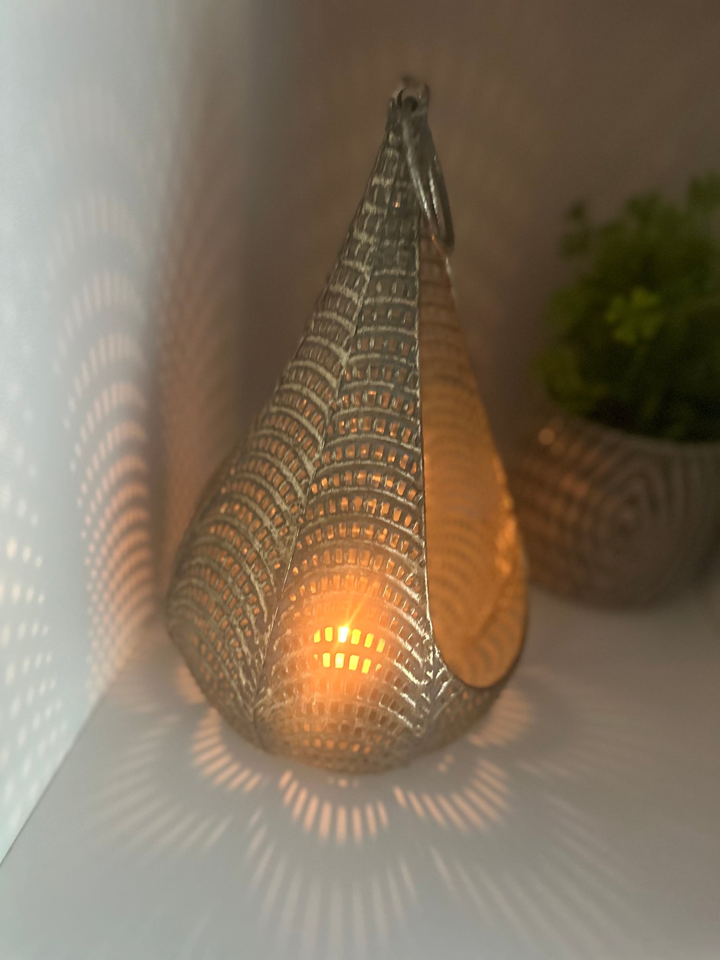 Gold Cut Out Teardrop shaped Lantern ~ Tealight or Candle