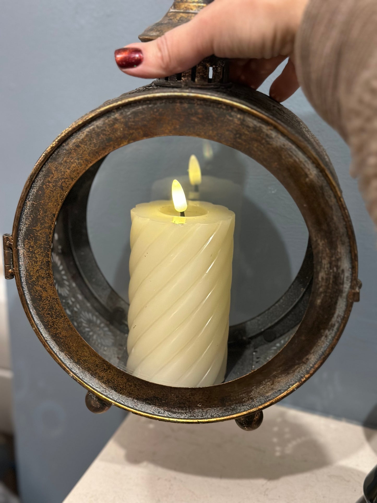 Round Rustic Metal Candle Holder