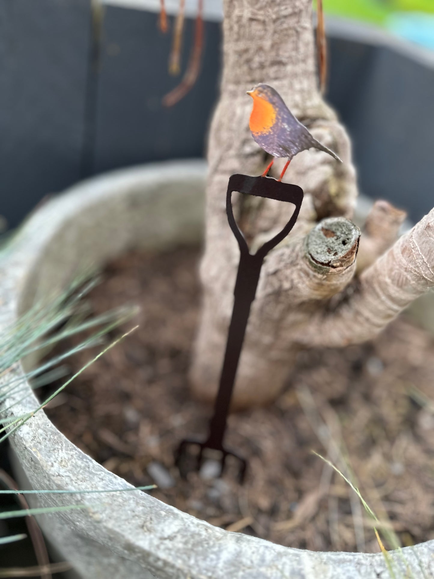 Metal Robin Mini Plant Spade Stake