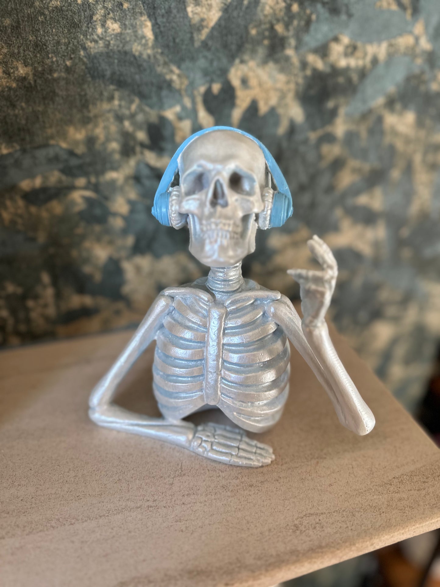 Blue  Resin Quirky Skeleton with Headphones