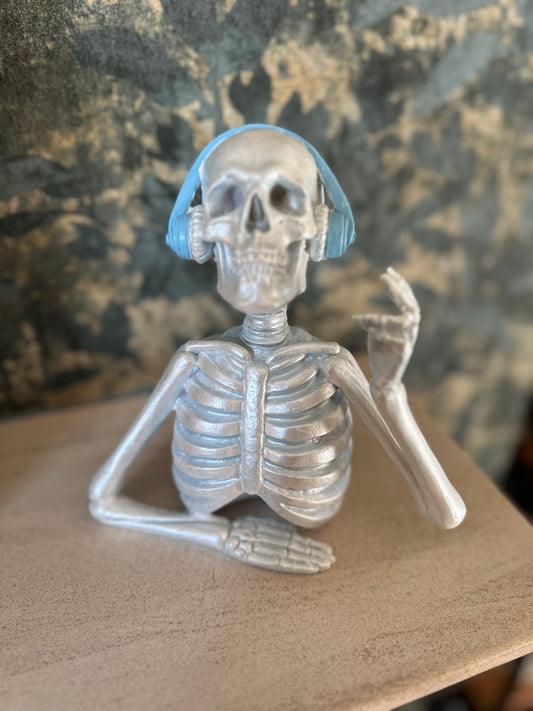 Blue  Resin Quirky Skeleton with Headphones