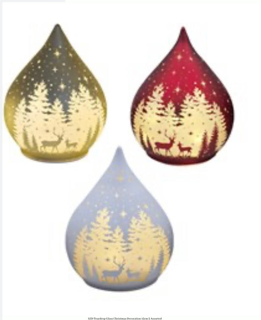 Led Teardrop Glass Christmas Decoration ~ Choice of 3 Colours