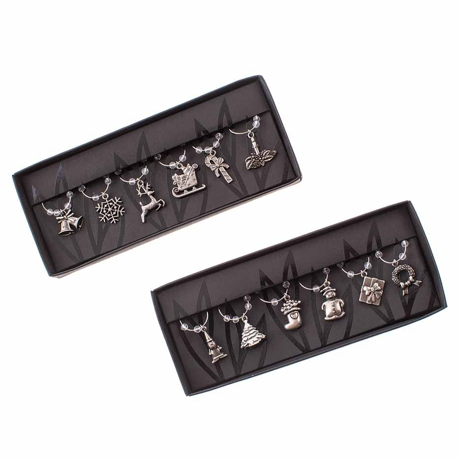 Silver Metal Christmas Wine Charms