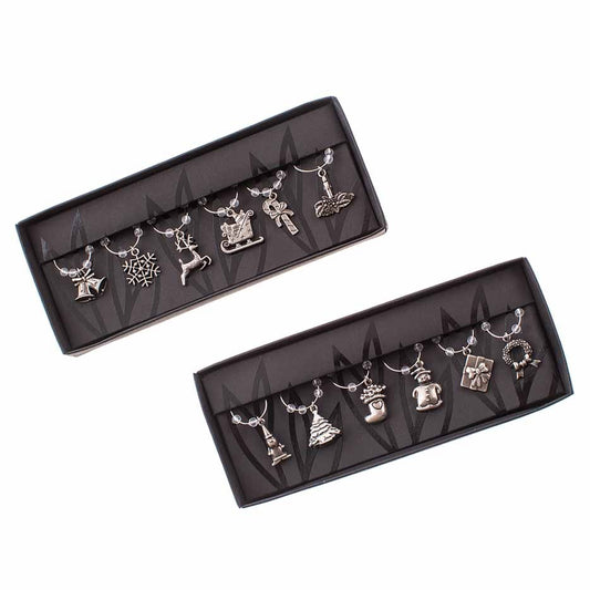 Silver Metal Christmas Wine Charms