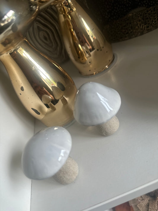Set of 2 Cream Porcelain Mushrooms ~ One of Each