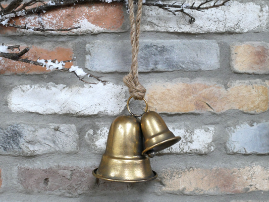 Set of Two Hanging Gold Metal Bells