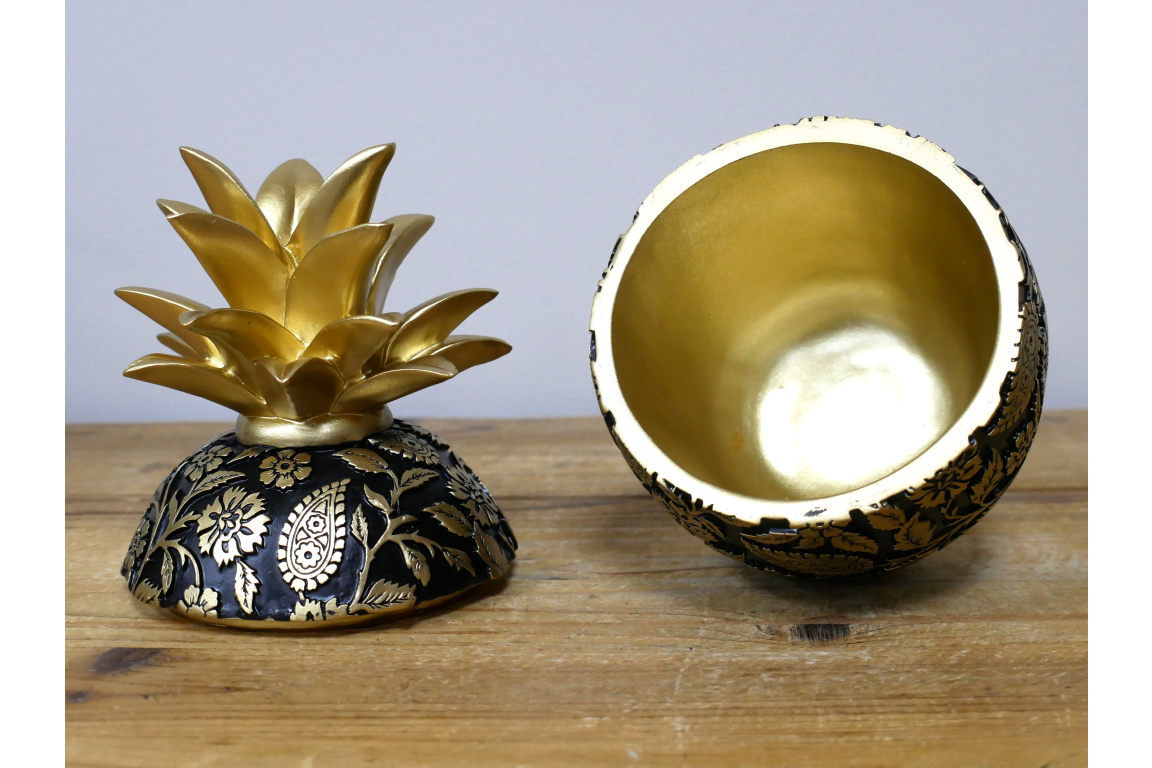 Black & Gold Decorative Pineapple (Lid comes Off)