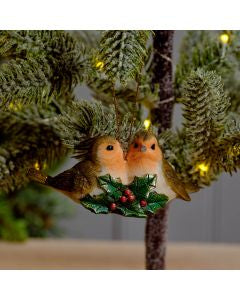 Resin Hanging Double Christmas Robin with Berries