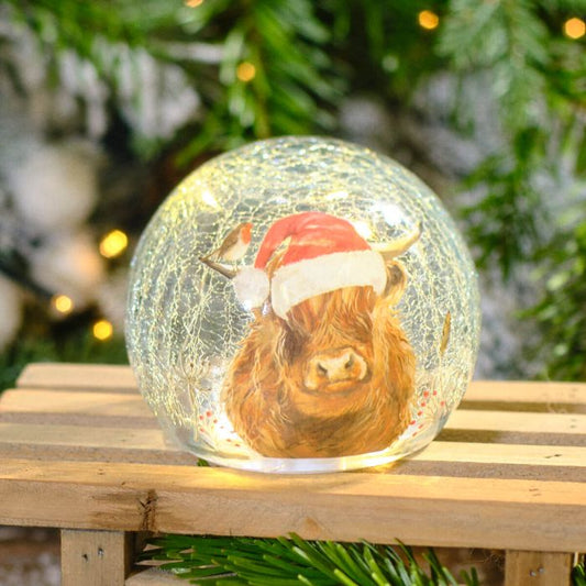 Festive Highland Cow Led Crackle Ball