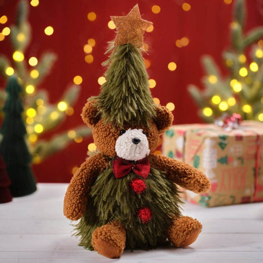 Festive Tree Sitting Bear with Star