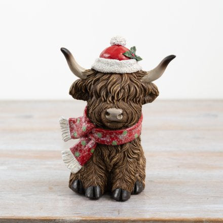Christmas Highland Cow with Scarf