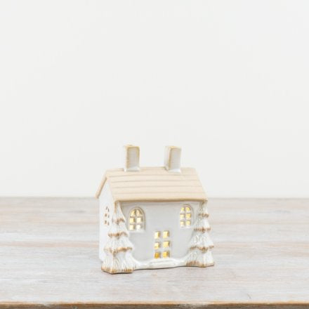 Ceramic House with Tree and Gold Details