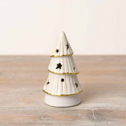 Ceramic Led Christmas Tree with Gold Detail